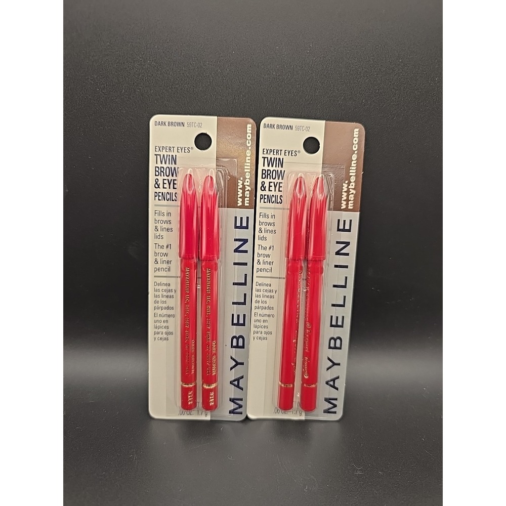 NOS Lot 2 Maybelline Expert Eyes Twin Brow & Eye Pencils 59TC-02 DARK BROWN